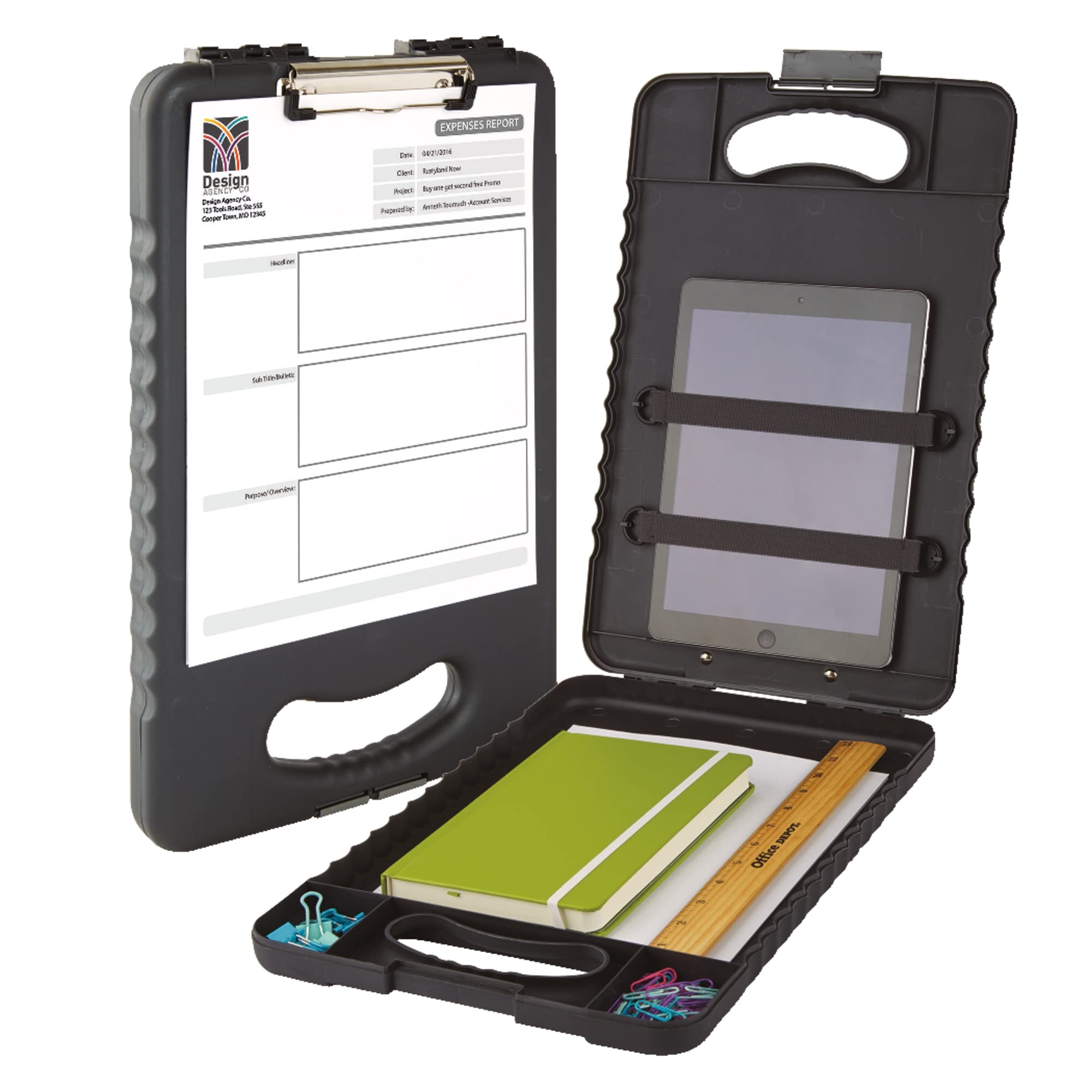 Office Depot® Brand Carry-All Clipboard Storage Box, 15"H x 13"W x 2"D, Charcoal