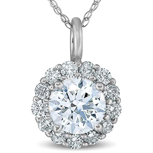 P3 POMPEII3 1 Ct Halo Diamond Pendant Necklace 18" 14k White Gold