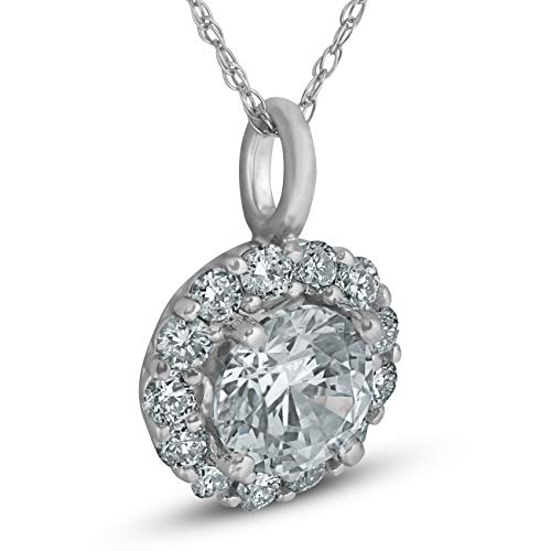 P3 POMPEII3 1 Ct Halo Diamond Pendant Necklace 18" 14k White Gold