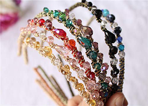 ShungFun 7 Pieces Women Fashion Thin Beads Crystal Headbands Antislip Hair Loop Clasp Glitter Hairbands Elastics Hair Bands for Wedding Hair Accessories (Yellow,Pink,Red,Green,Purple,Black and