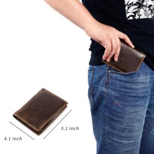 HAWEE Trifold Billfold RFID Blocking Cowhide Leather Wallet for Men 10 Card Slots 2 ID Windows with Coin Pocket, Coffee