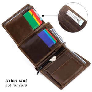 HAWEE Trifold Billfold RFID Blocking Cowhide Leather Wallet for Men 10 Card Slots 2 ID Windows with Coin Pocket, Coffee