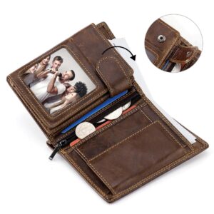 HAWEE Trifold Billfold RFID Blocking Cowhide Leather Wallet for Men 10 Card Slots 2 ID Windows with Coin Pocket, Coffee