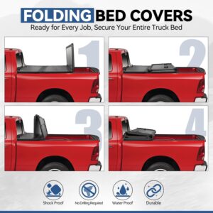 Auto Dynasty [New Upgrade Model] FRP Hard Solid Tri-Fold Adjustable Truck Tonneau Cover Compatible with Ford F250 F350 F450 Super Duty Dually 6.8Ft Fleetside Beds 1999-2016, Black Powdercoated