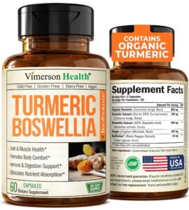 turmeric curcumin supplement with boswellia serrata extract, organic turmeric, ginger and black pepper. joint support supplement - high absorption tumeric 95% curcuminoids. digestive & immune support