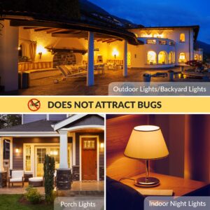 Simba Lighting Bug Non-Attracting Yellow LED Bulb 6W 40W Equivalent, Great for Outdoor Porch Light, Night Light, Dusk-to-Dawn Smart Sensor Auto On/Off, Amber Warm 2000K, A19 E26 Medium Base, Pack of 2