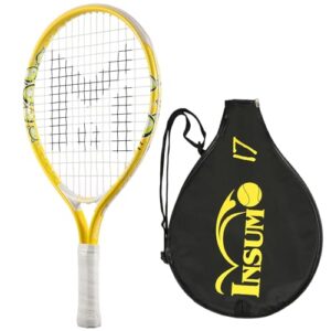 insum 17'' Junior Tennis Racket for Aged 2-3 Y with Strap Bag Kids Tennis Racquet (17inch-Yellow)