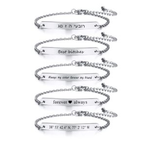 VNOX Set for 5 Customize Friendship Jewelry Stainless Steel Delicate Skinny Bar Adjustable Bridesmaid Bracelet