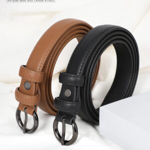 WERFORU 2 Pack Women Leather Belt Waist Skinny Dress Belts Solid Pin Buckle Belt for Jeans Pants