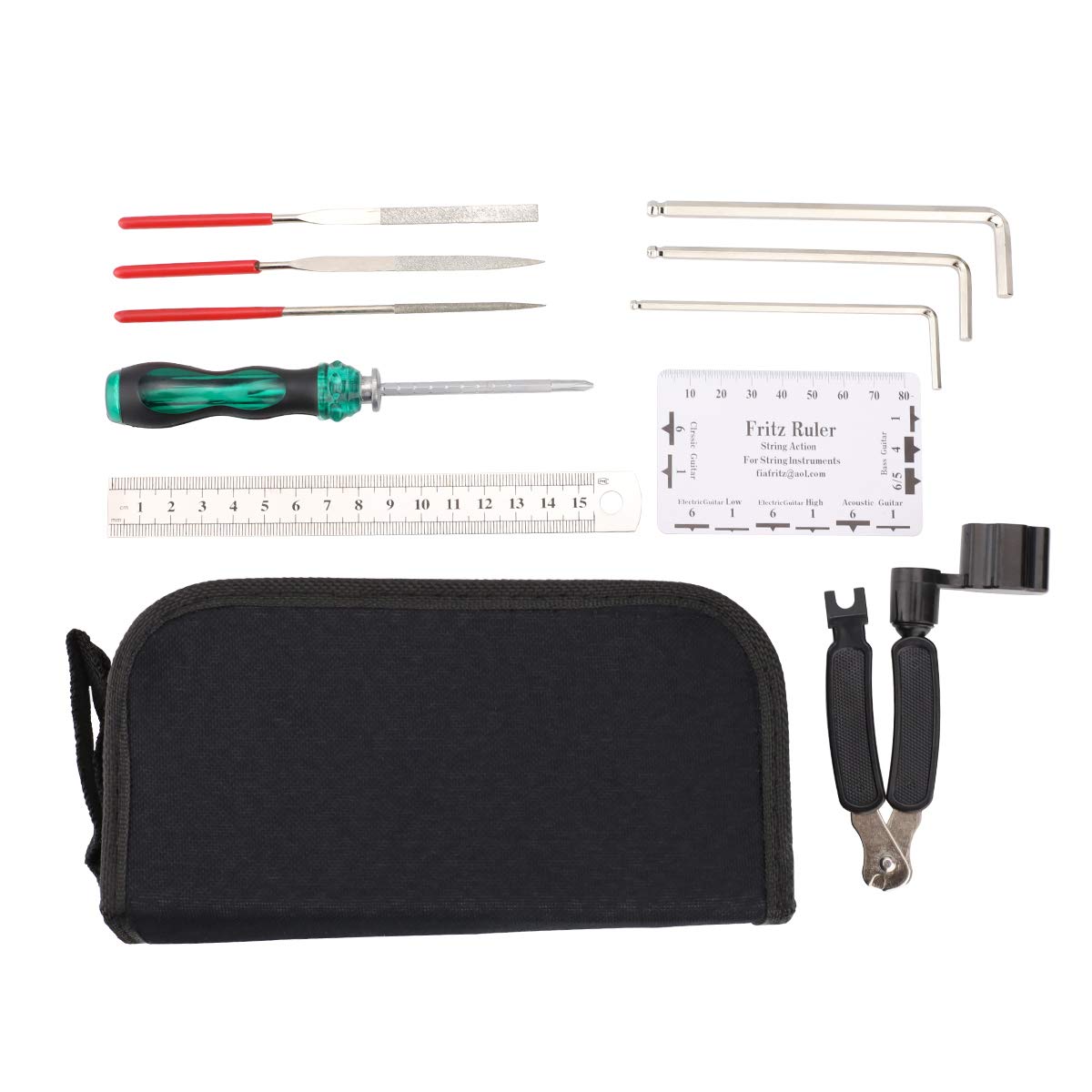 Hidear Guitar Repairing Maintenance Tool Kit Includes String Organizer String Action Ruler Gauge Measuring Tool Hex Wrench Set Files for Guitar Ukulele Bass Mandolin Banjo