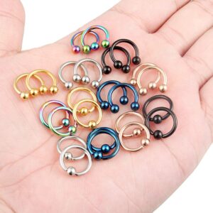 Kridzisw 16G Septum Ring Jewelry Gauges Earrings Surgical Stainless Steel Horseshoe Septum Nose Eyebrow lip Ring Cartilage Helix Tragus Rook Daith Earrings Hoop Smiley Piercing Jewelry Women Men 10mm