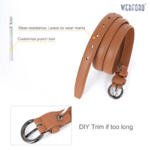 WERFORU 2 Pack Women Leather Belt Waist Skinny Dress Belts Solid Pin Buckle Belt for Jeans Pants