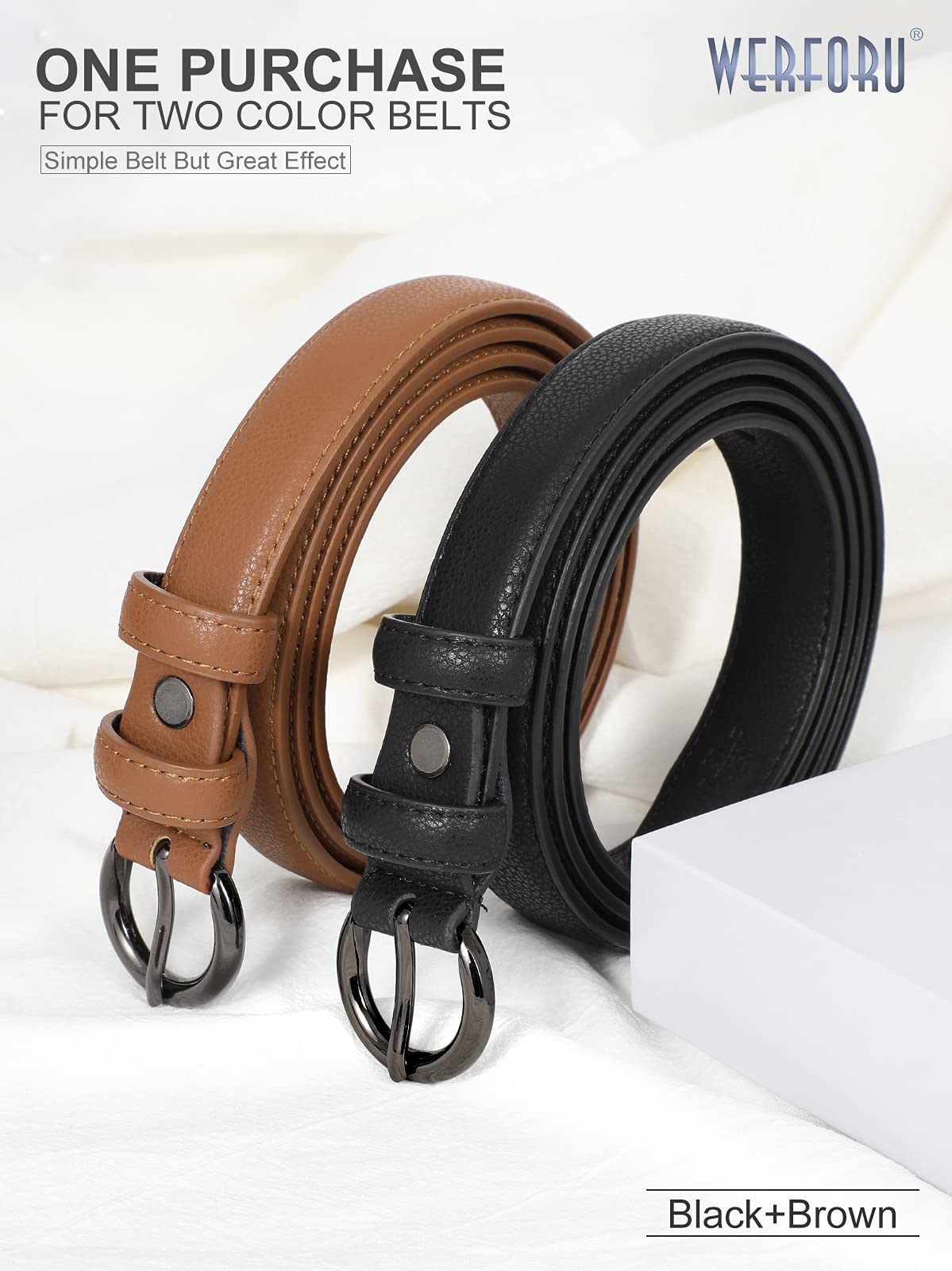 WERFORU 2 Pack Women Leather Belt Waist Skinny Dress Belts Solid Pin Buckle Belt for Jeans Pants