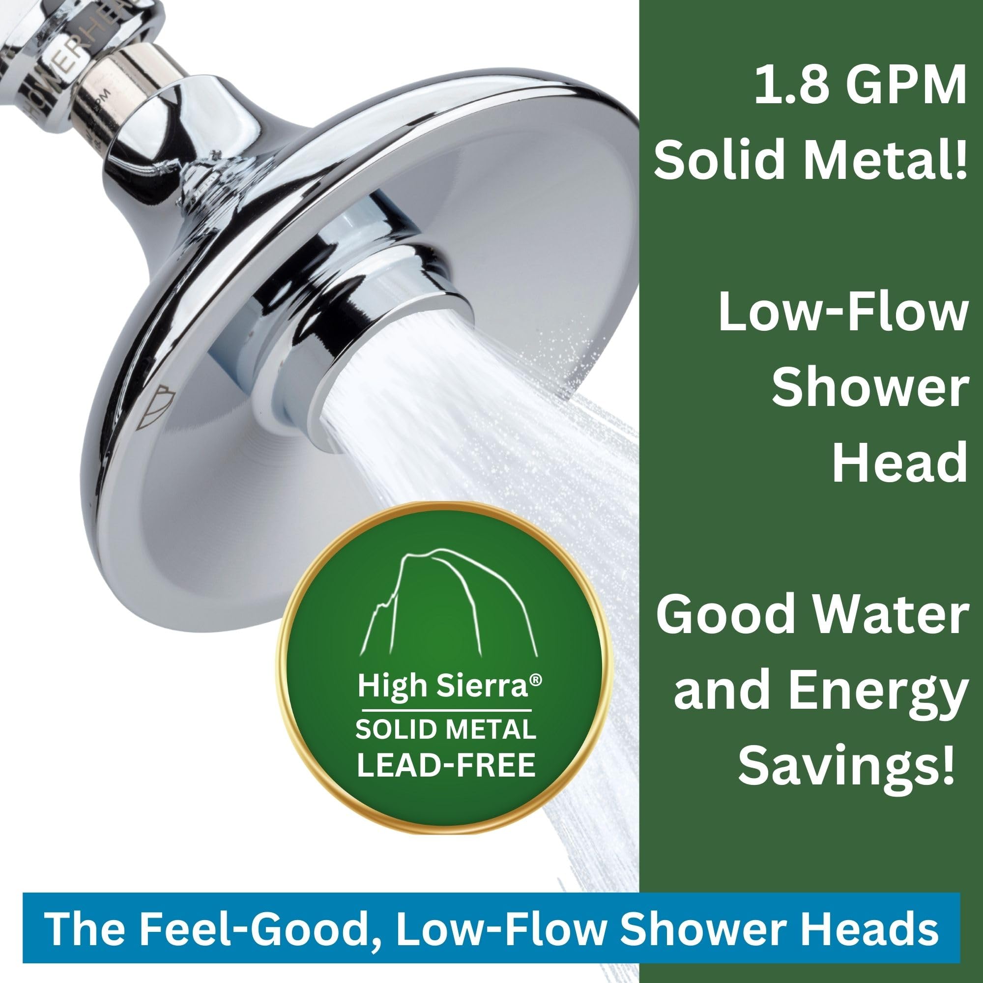 High Sierra Showerheads® - ‘Half Dome’ Solid Metal 1.8 GPM High Efficiency, Low-Flow Shower Head with Pressure and Flow Control Valve - Brushed Nickel