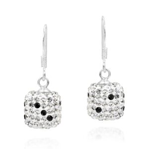 AeraVida Sparkling Dice 3d Cubic Zirconia .925 Sterling Silver Dangle Earrings | Zirconia Earrings | Dice Earrings for Women | 3d Cube Earrings for Women