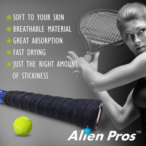 ALIEN PROS Tennis Racket Grip Tape (6 Grips) - Precut and Dry Feel Tennis Grip - Tennis Overgrip Grip Tape Tennis Racket - Wrap Your Racquet for High Performance (6 Grips, Black)