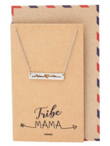 quan jewelry tribe mama bar heartbeat heart pendant necklace, fiendship ekg bar necklaces for mom. mom necklace for expecting mothers and women with greeting card