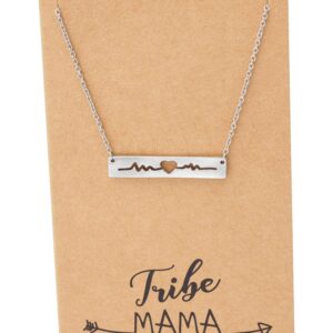 quan jewelry Tribe Mama Bar Heartbeat Heart Pendant Necklace, Fiendship EKG Bar Necklaces for Mom. Mom Necklace for Expecting Mothers and Women with Greeting Card