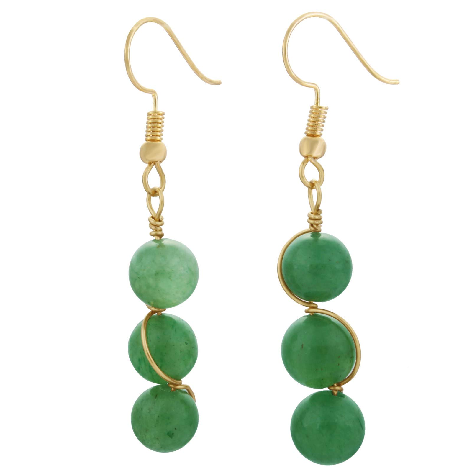 Nupuyai Stone Drop Earrings for Women, Wire Wrapped Triple Ball Beaded Dangle Hook Earrings for Ladies, Green Aventurine