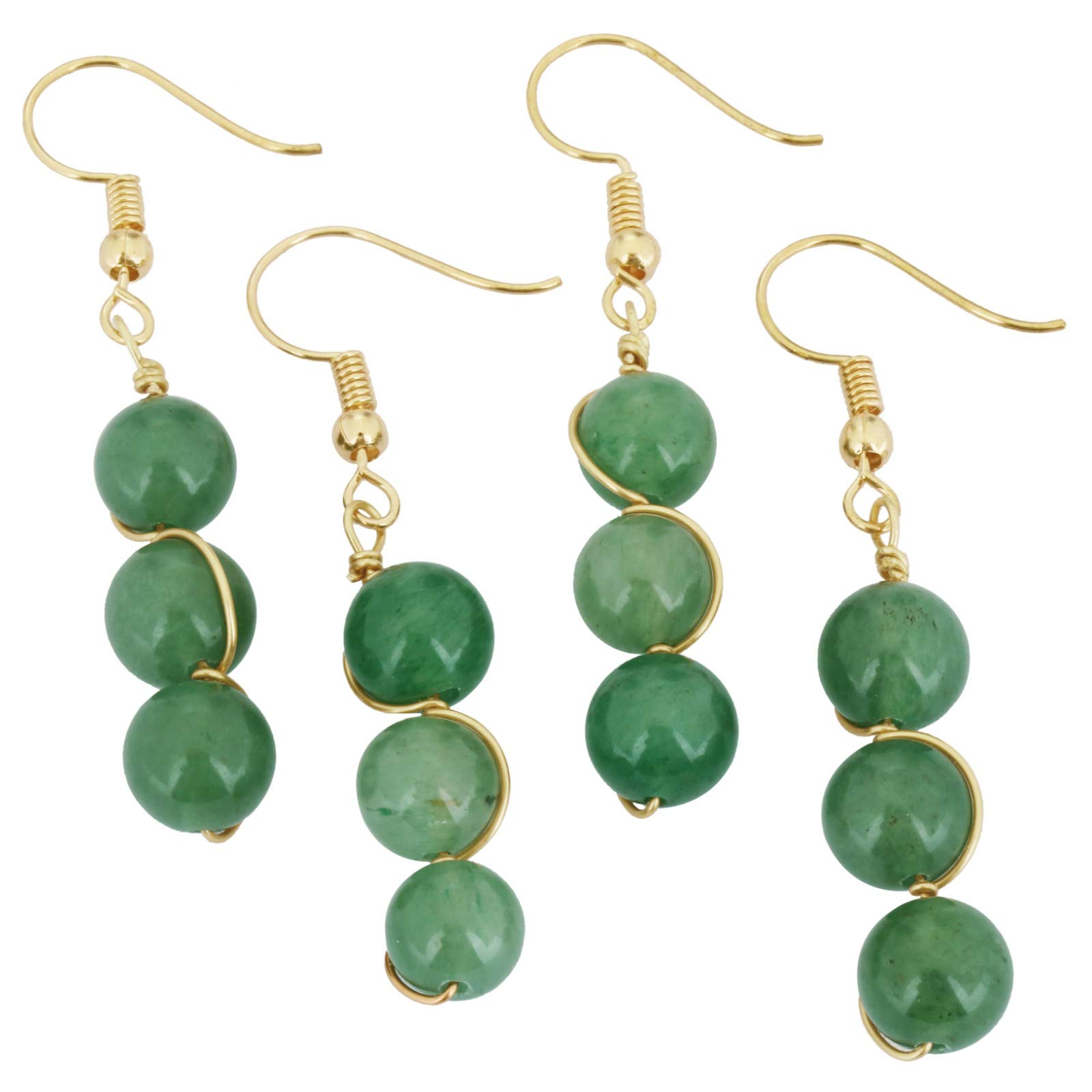 Nupuyai Stone Drop Earrings for Women, Wire Wrapped Triple Ball Beaded Dangle Hook Earrings for Ladies, Green Aventurine