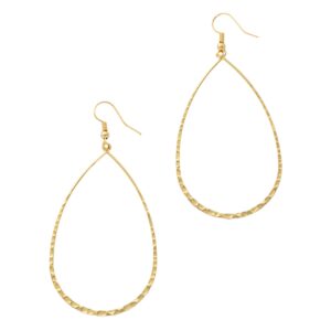 columbus 14k gold plated lightweight statement teardrop hoop earrings - hammered texture drop earrings (gold)