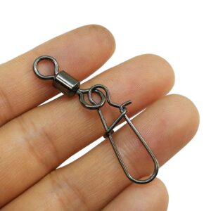 Unclesport 100pcs Fishing Rolling Swivel with Nice Snap Freshwater Bass Fishing Accessories Sea Fishing Gear 10#-0.83"/17LB