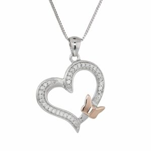 vir jewels 1/10 cttw diamond pendant, diamond butterfly and heart pendant necklace for women in 14k gold with 18 inch chain, prong setting