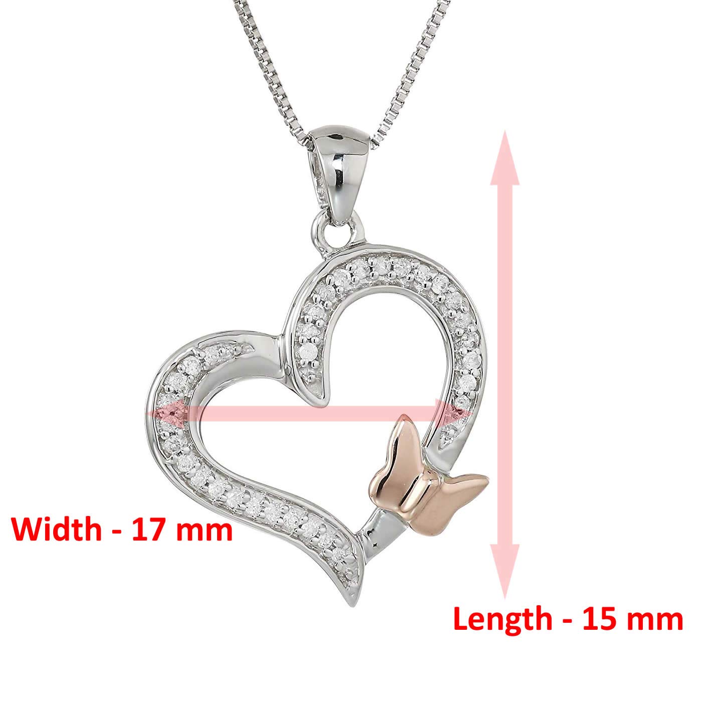 Vir Jewels 1/10 cttw Diamond Pendant, Diamond Butterfly and Heart Pendant Necklace for Women in 14K Gold with 18 Inch Chain, Prong Setting