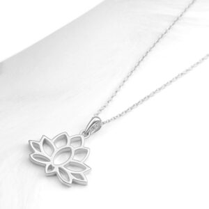 YFN Sterling Silver Open Lotus Flower Pendant Necklace Women Yoga Necklace for Women (Silver)