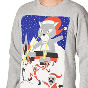 Hybrid Apparel Men's Ugly Christmas Crew Sweatshirt, Cat Attack/Heather Grey, Medium