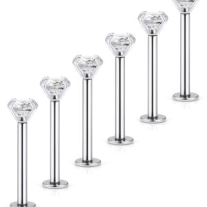 Dyknasz Labret Studs 16G Surgical Steel Monroe Barbell Lip Ring Piercing Jewelry 2mm Clear Diamond CZ with Flat Back for Women Men Silver-Tone