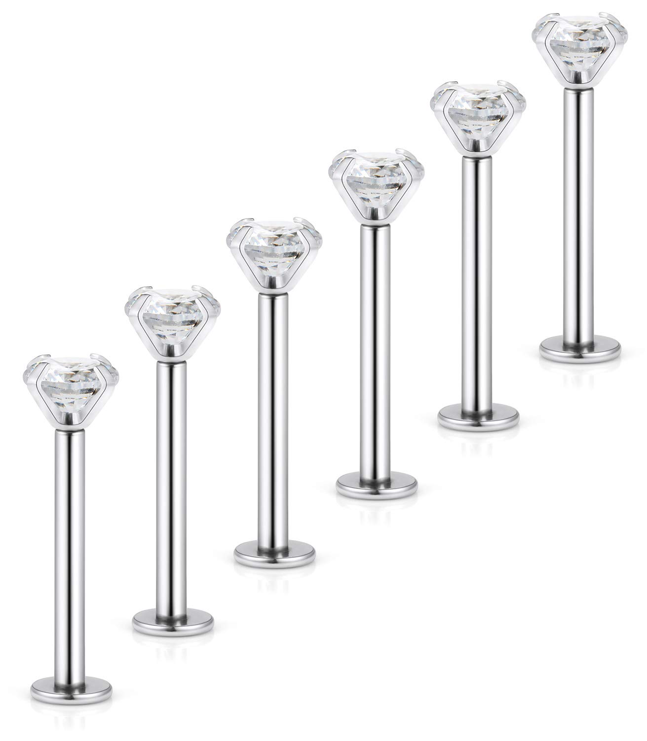 Dyknasz Labret Studs 16G Surgical Steel Monroe Barbell Lip Ring Piercing Jewelry 2mm Clear Diamond CZ with Flat Back for Women Men Silver-Tone