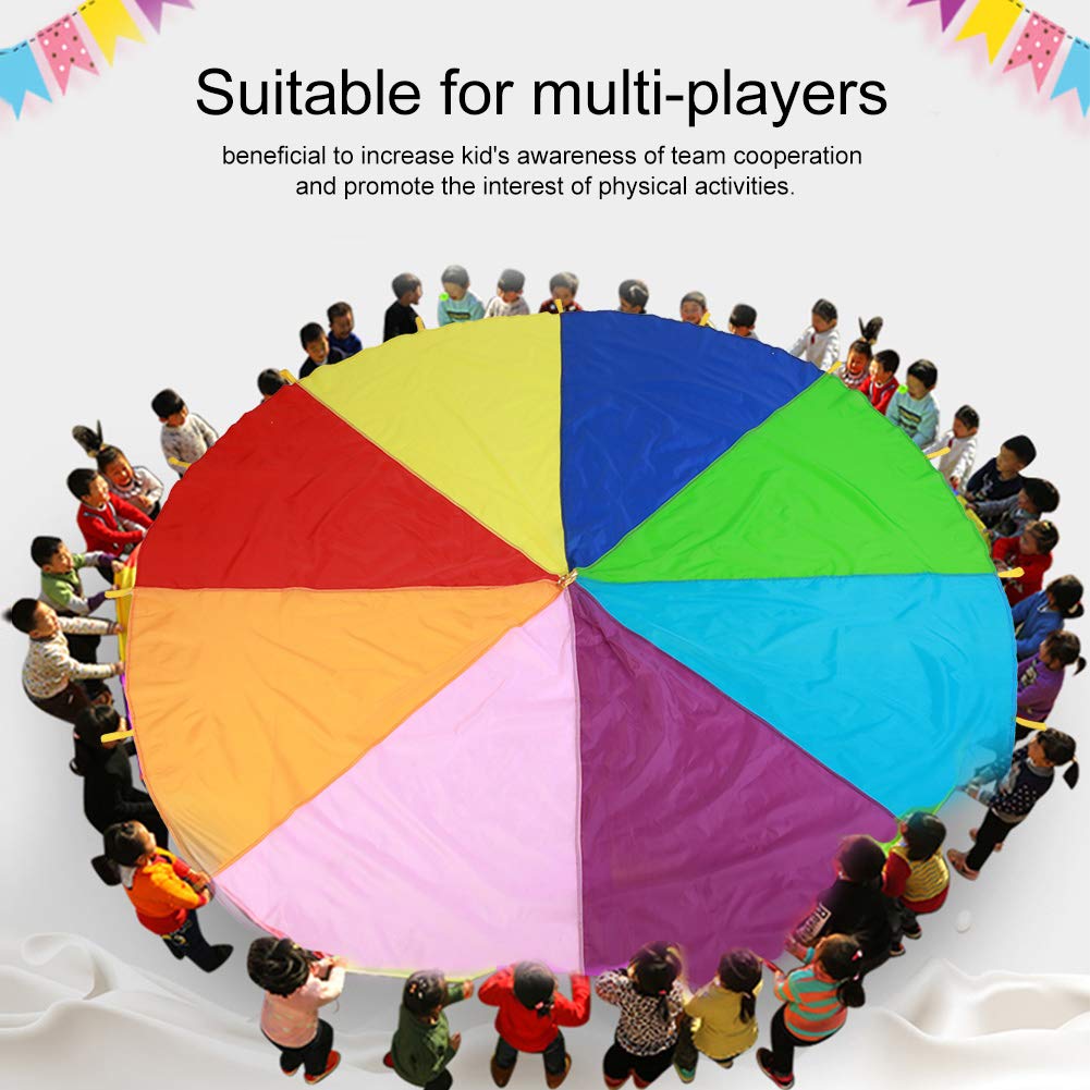 Kids Parachute Giant Multicolored Kids Play Parachute Canopy with 16 Handles Indoor & Outdoor Games and Exercise Toy Promote Teamwork Fitness Social Bonding(3.6m/142in)