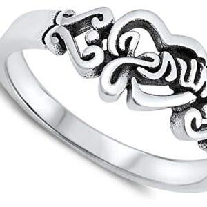 Jesus Loves You Heart Script Purity Ring New 925 Sterling Silver Band Size 8