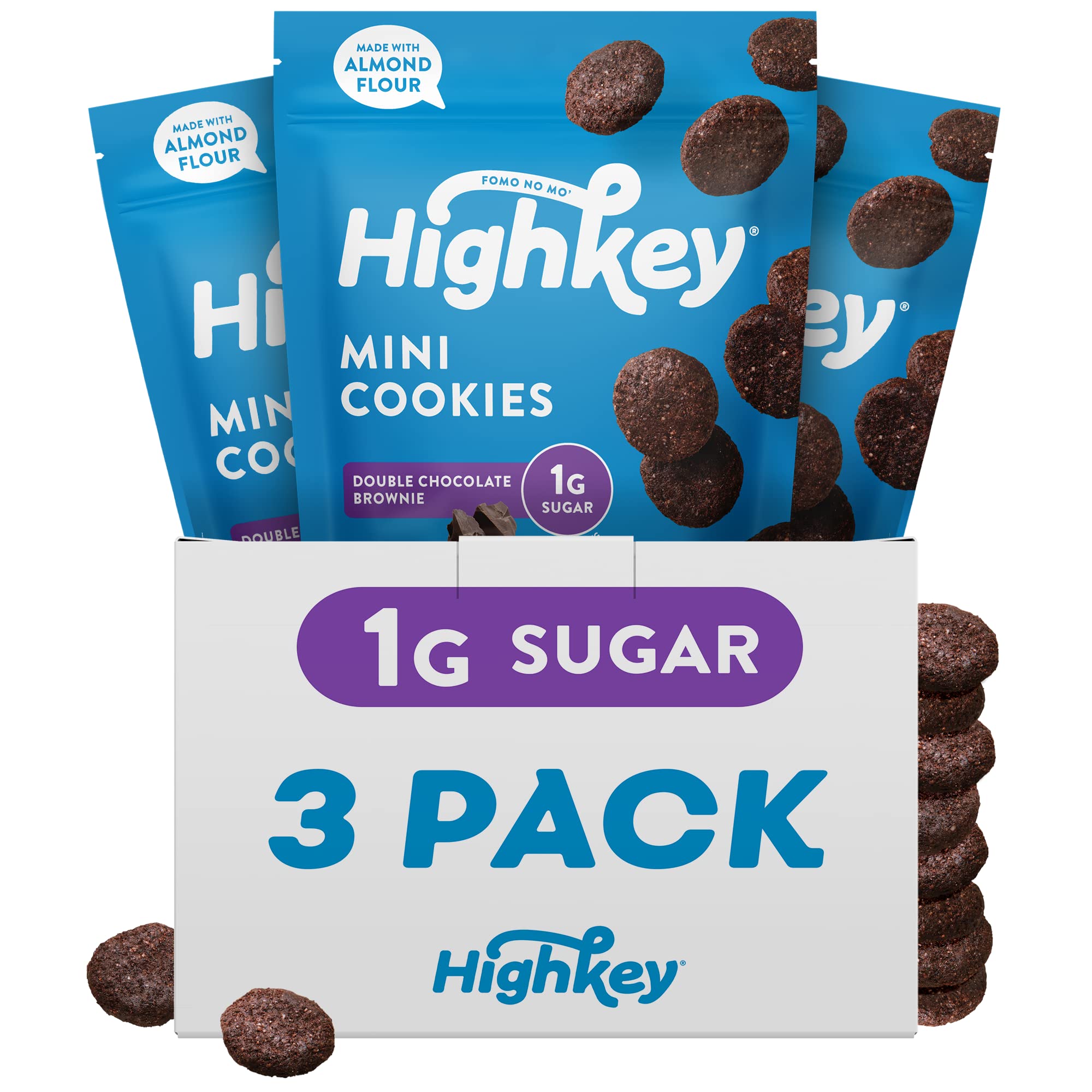 HighKey Low Carb Keto Brownie Bites - Keto Snack Low Carb Snack Sugar Free Chocolate Protein Cookies Sugar Free Snacks Gluten Free Snack Keto Friendly Food Healthy Snacks Keto Dessert Diet Snacks 3pk