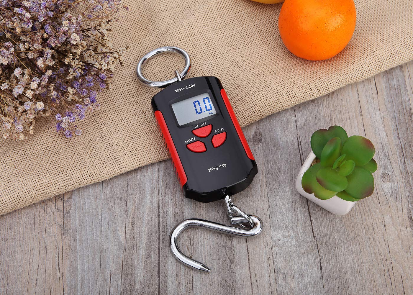 Klau Portable Mini Crane Scale 200 kg / 400 lb Heavy Duty Digital Scales LCD Display with Backlight for Home Farm Market Fishing Hunting Black and Red