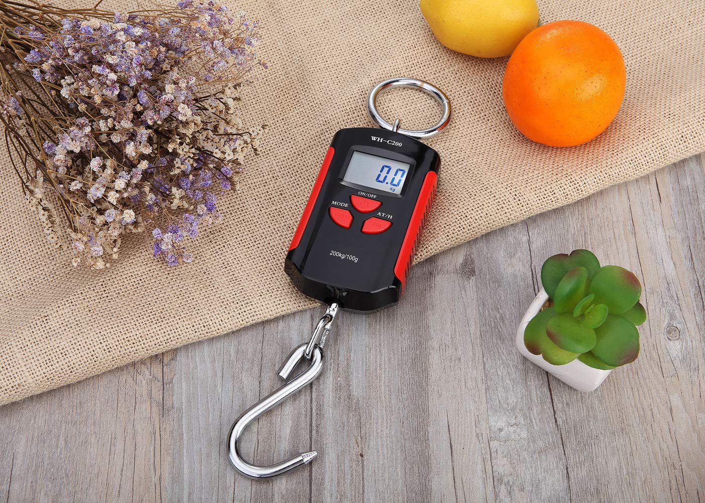 Klau Portable Mini Crane Scale 200 kg / 400 lb Heavy Duty Digital Scales LCD Display with Backlight for Home Farm Market Fishing Hunting Black and Red