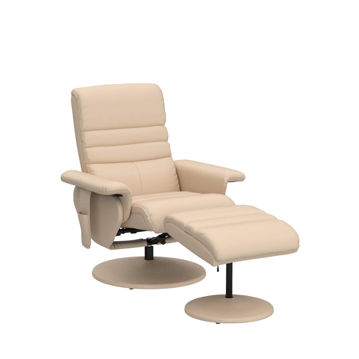 MCombo Recliner with Ottoman, Reclining Chair with Massage, 360 Swivel Living Room Chair Faux Leather 7902 (Cream White)