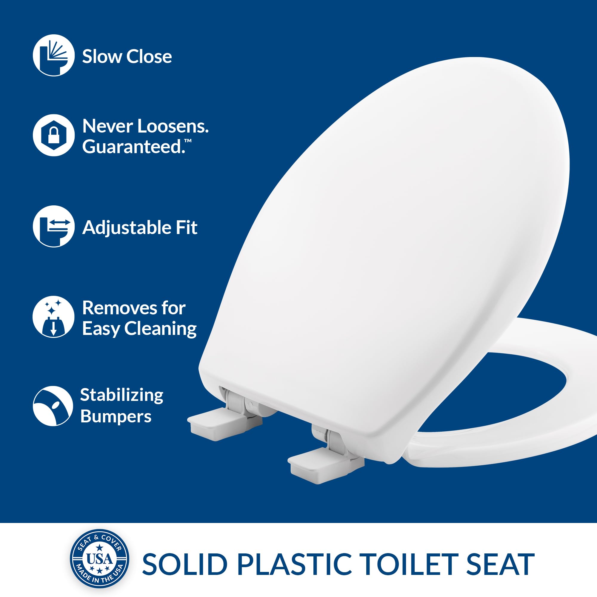 MAYFAIR 887SLOW 000 Affinity Slow Close Removable Plastic Toilet Seat that will Never Loosen, Providing the Perfect Fit, ROUND, Long Lasting Solid Plastic, White