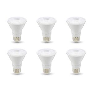 amazon basics par20 led light bulb, 50 watt equivalent, energy efficient 7w, e26 standard base, warm white 3000k, dimmable, 10,000 hour lifetime , 6-pack