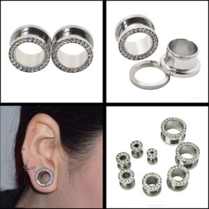 Crystal Rhinestones Ear Tunnels Plugs Expander Gauges Stretcher Earrings Screw Stainless Steel Piercing Body Jewelry(3/4"(20mm))