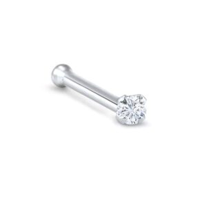 14k White Gold Nose Bone 5.5mm Post 1.5mm Round CZ 22G