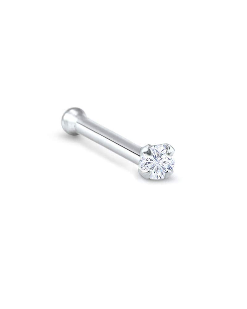 14k White Gold Nose Bone 5.5mm Post 1.5mm Round CZ 22G