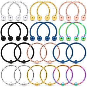 Kridzisw 20G Septum Nose Rings Hoops Piercing Jewelry for Women Surgical Stainless Steel Lip Eyebrow Nose Hoop Ring Tragus Helix Cartilage Rook Daith Ear Earring Hoop Smiley Piercing Jewelry Men 8mm