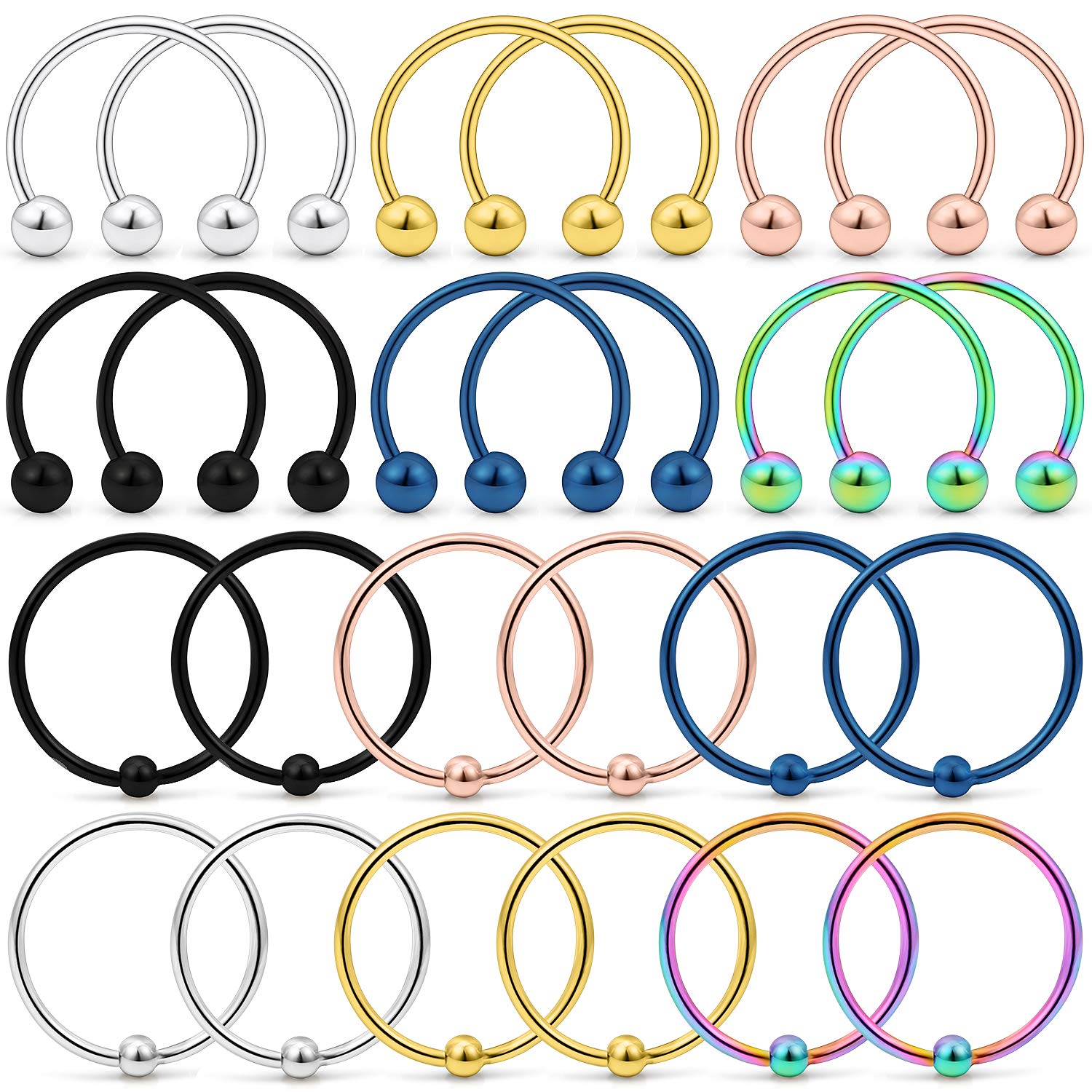 Kridzisw 20G Septum Nose Rings Hoops Piercing Jewelry for Women Surgical Stainless Steel Lip Eyebrow Nose Hoop Ring Tragus Helix Cartilage Rook Daith Ear Earring Hoop Smiley Piercing Jewelry Men 8mm