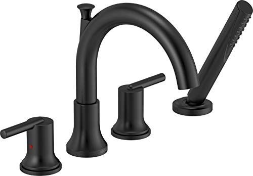 DELTA FAUCET T4759-BL Roman Tub Trim with Hand Shower Deck-Mount with Diverter, Matte Black