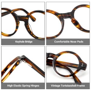 Zeelool Unisex Retro Acetate Round Eyeglasses Frame with Clear Lens Giggs FA0249-01 Tortoise