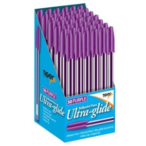 tiger stationery 301949 ultra-glide ballpoint pen - purple (pack of 50)