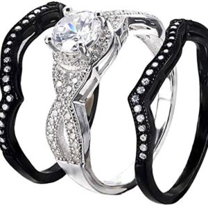 VPKJewelry Real 925 Sterling Silver Wedding Engagement 3 pc set Black White Weddings Engagement Adult Ladies Womens Ring 3.60 ct (10)