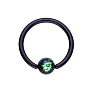 covet jewelry colorline synthetic opal ball steel captive bead ring (size: 16ga, length: 8mm, ball size: 4mm, black)